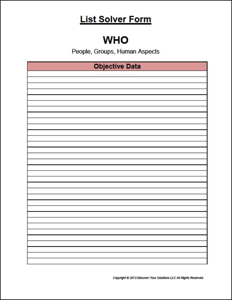 List Solver Form for Objective Data (Click to enlarge a PDF version) List Solver Form for Objective Data