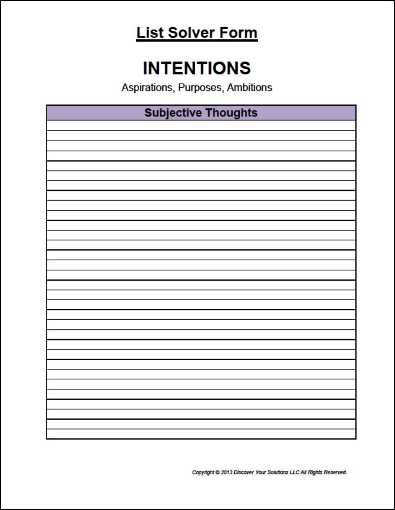 List Solver Form for Subjective Thoughts (Click to enlarge a PDF version) List Solver Form for Subjective Thoughts