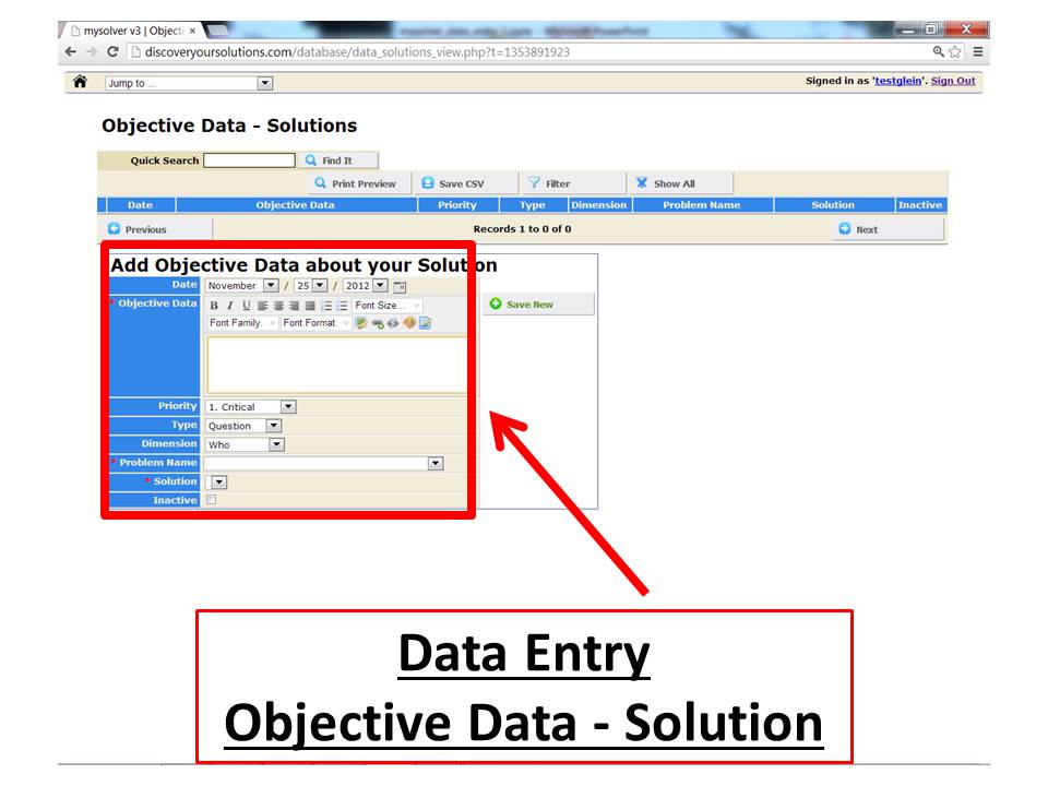 Data Entry Form for the MySolver™ database (click to enlarge). Data Entry Form for the MySolver™ database