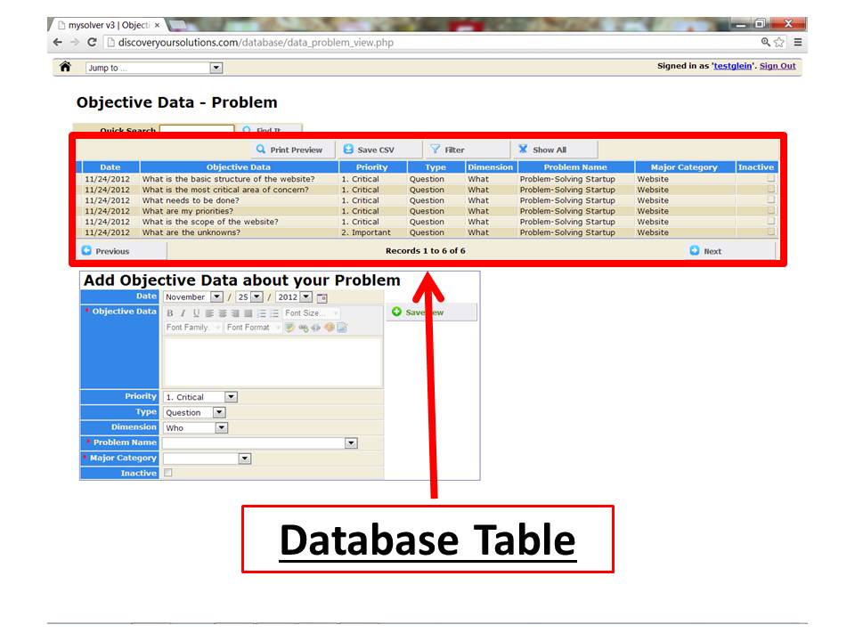Database Table for the MySolver™ database (click to enlarge). Database Table for the MySolver™ database
