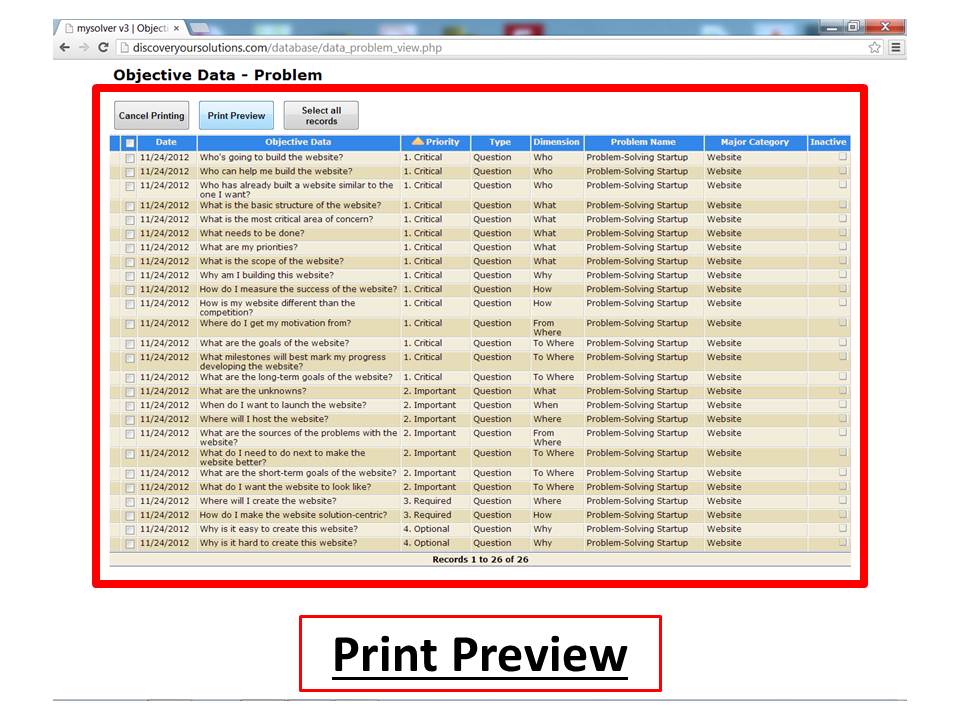 Print your data (click to enlarge). Print data from the MySolver™ database