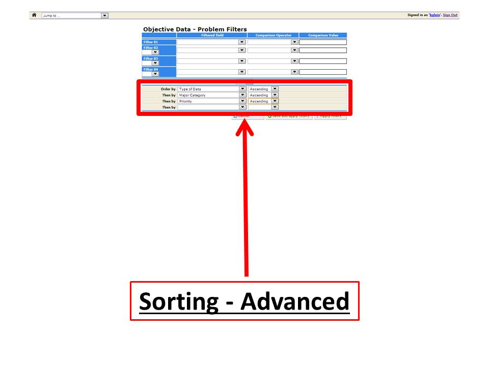 Sort multiple fields using the advanced sorting function (click to enlarge). Advanced sorting for the MySolver™ database