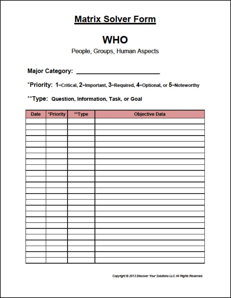Matrix Solver Form for Objective Data (Click to enlarge a PDF version) Matrix Solver Form for Objective Data