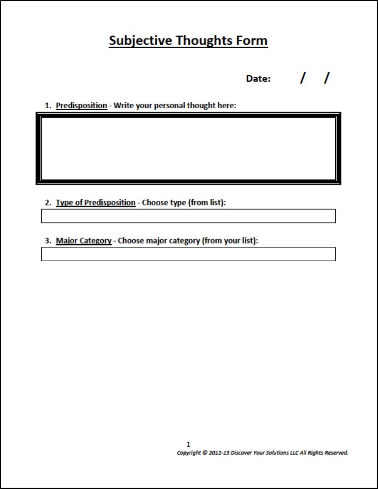 Click to Enlarge PDF Version - Subjective Thoughts Form (Print or Download) Subjective Thoughts Form